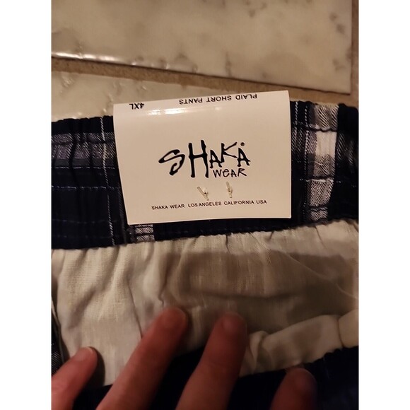 Nwt Shaka Wear Cargo Shorts Men's Sz 4XL Navy BluePlaid Drawstring Elastic Waist - Picture 5 of 13